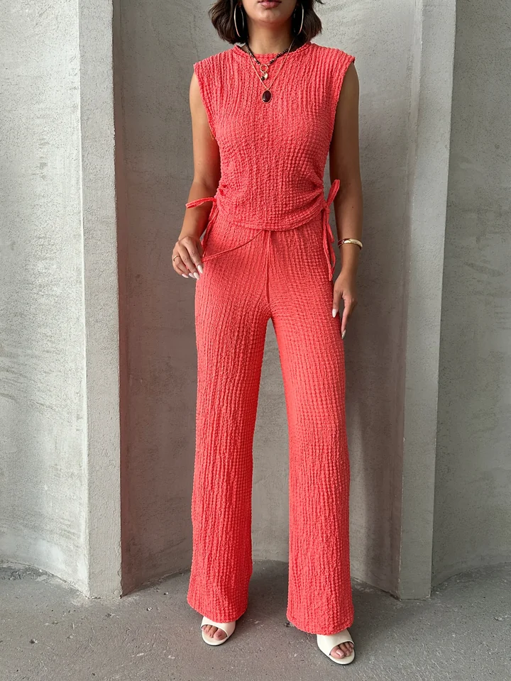 Pembe (Crop + Pantolon) Gofre İkili Takım GB-03-PEMBE